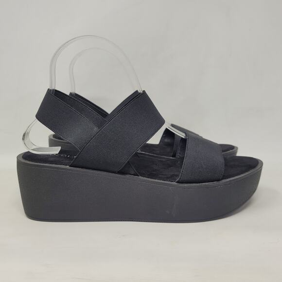 J/Slides Sandals 10 Black Wedge Platform Slingback Slides Chunky Strappy 90s NEW - Picture 2 of 12